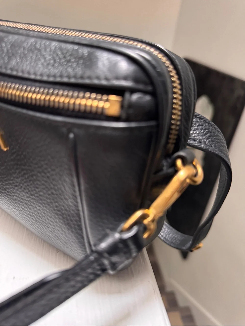 Prada Black Leather Crossbody with Gold Logo